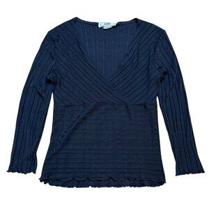 90s Ribbed Black 3/4 Sleeve Super Stretchy Top Size M